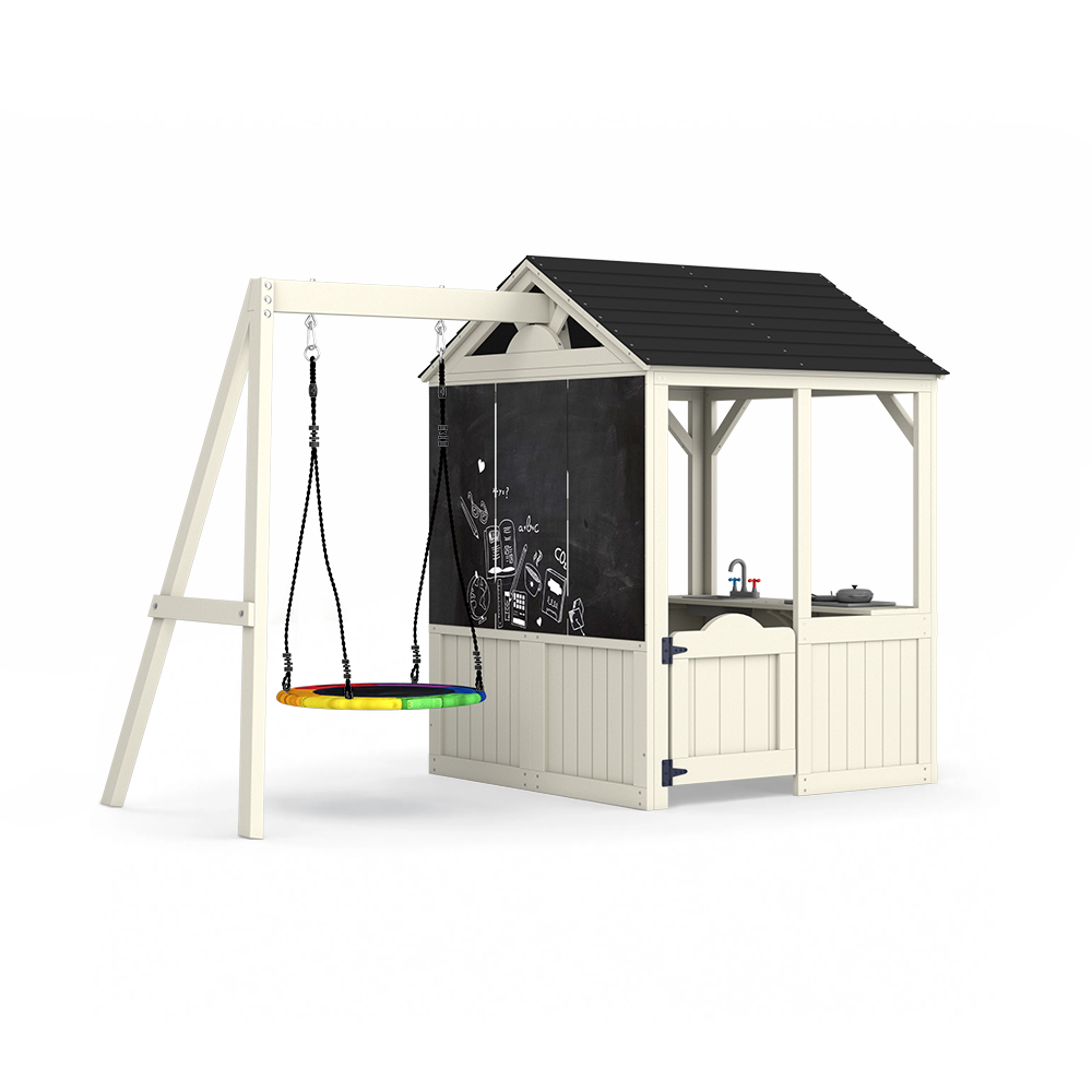 Kids Outdoor Wooden Playhouse - 庭用家具、子供用プレイハウス、遊び場、屋外ピクニックテーブル、ウェブスイングセット、木製プレイハウス、キッチンおもちゃ