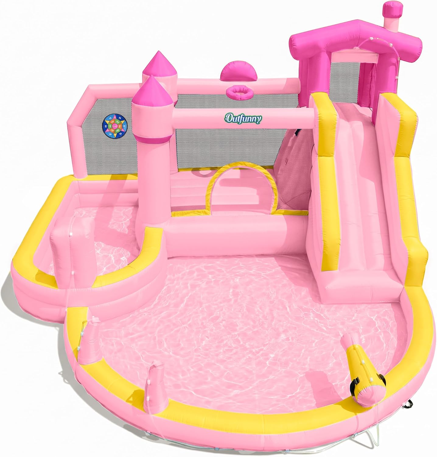 Kids Outdoor Water Slide - ピンクのインフレータブルウォータースライドバウンスハウス（3歳～12歳のお子様向け）、ダブルプール付き、屋外裏庭用、耐荷重500ポンド、550W送風機付き