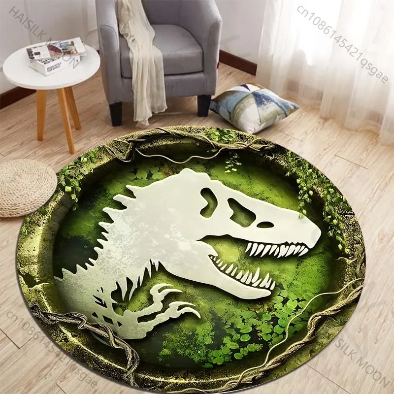 Kids Outdoor Area - HD 3D恐竜プリントラウンドラグ、寝室用フロアマット、子供部屋用、家庭用バスチェアマット、カーペット、リビングルーム、ホームデコレーション