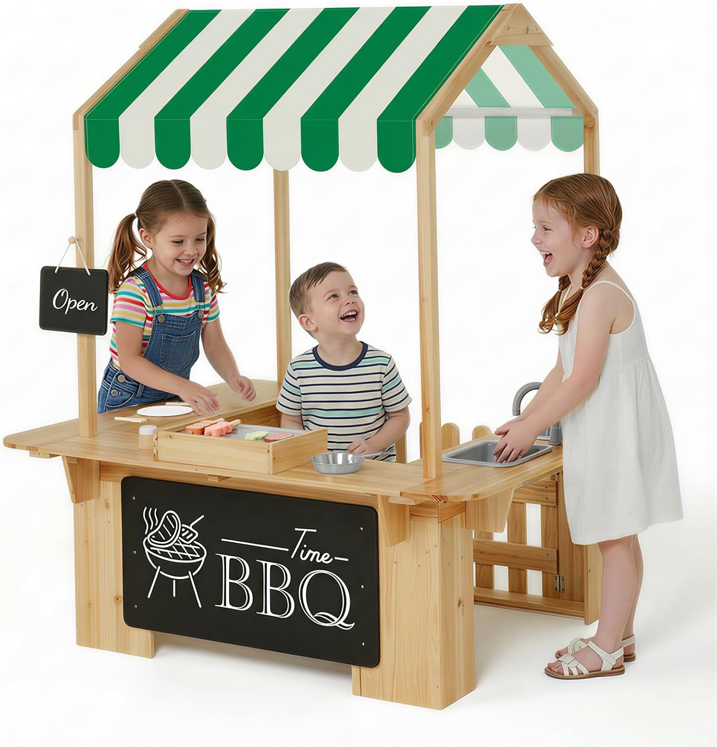 Kids Outdoor Mud Kitchen - 子供用屋外プレイハウス、泥遊びキッチン、バーベキューおもちゃ、屋外遊具セット、3歳から8歳のお子様への理想的なロールプレイおもちゃギフト（黄色）