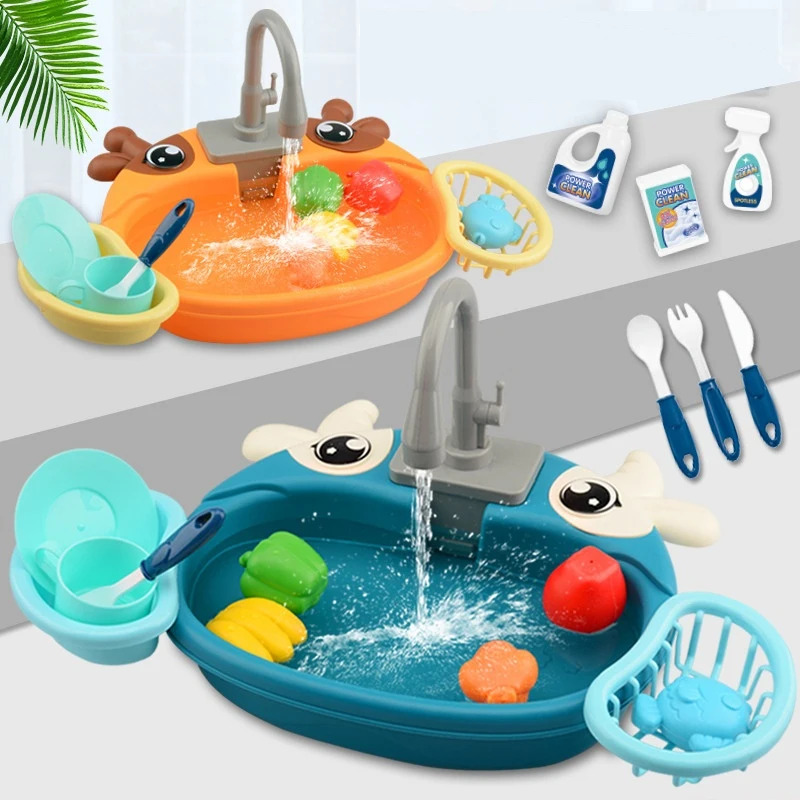 Kids Outdoor Mud Kitchen Accessories - 幼児向けおもちゃのキッチンセット、電動循環水、食器洗い機付きシンク、子供、男の子、女の子向けの想像力豊かなごっこ遊び