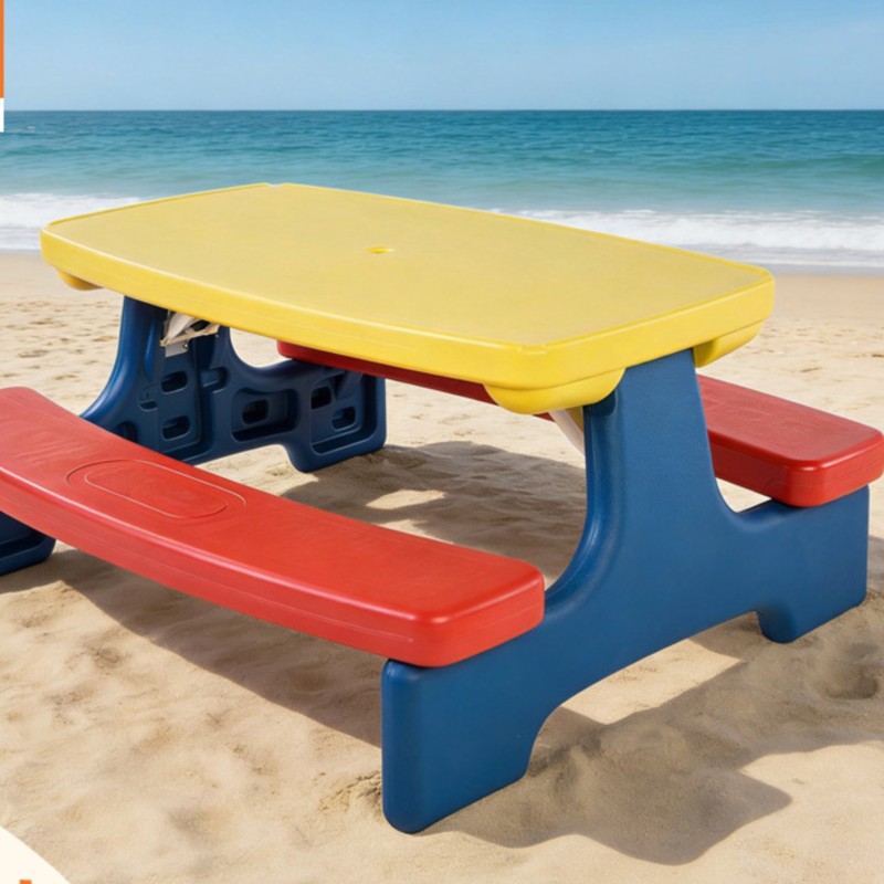 Kids Outdoor Table And Chairs With Umbrella - LazyChild 折りたたみ式子供用屋外テーブルと椅子、傘付き 4人用ピクニックゲームデスク 幼稚園学習デスク