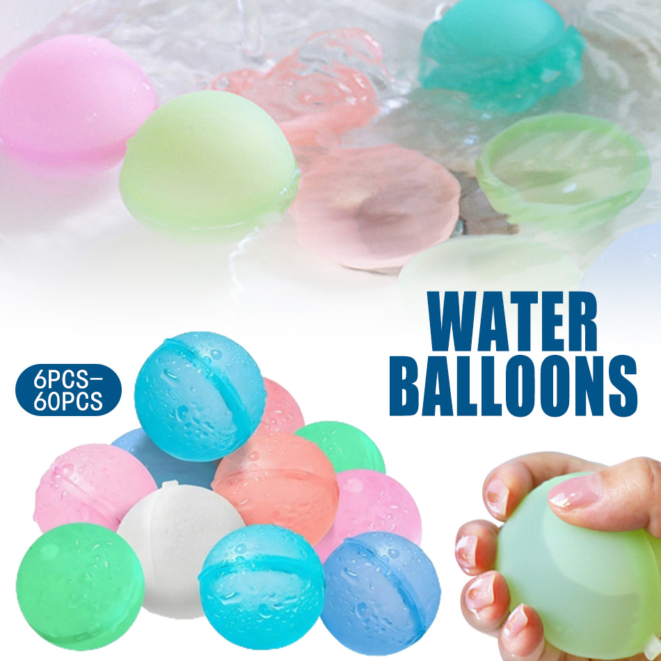 Kids Outdoor Water Play - 6-60個入り 新しい再利用可能な水風船 詰め替え式水風船 クイックフィル 自己密封式水爆弾 スプラッシュボール