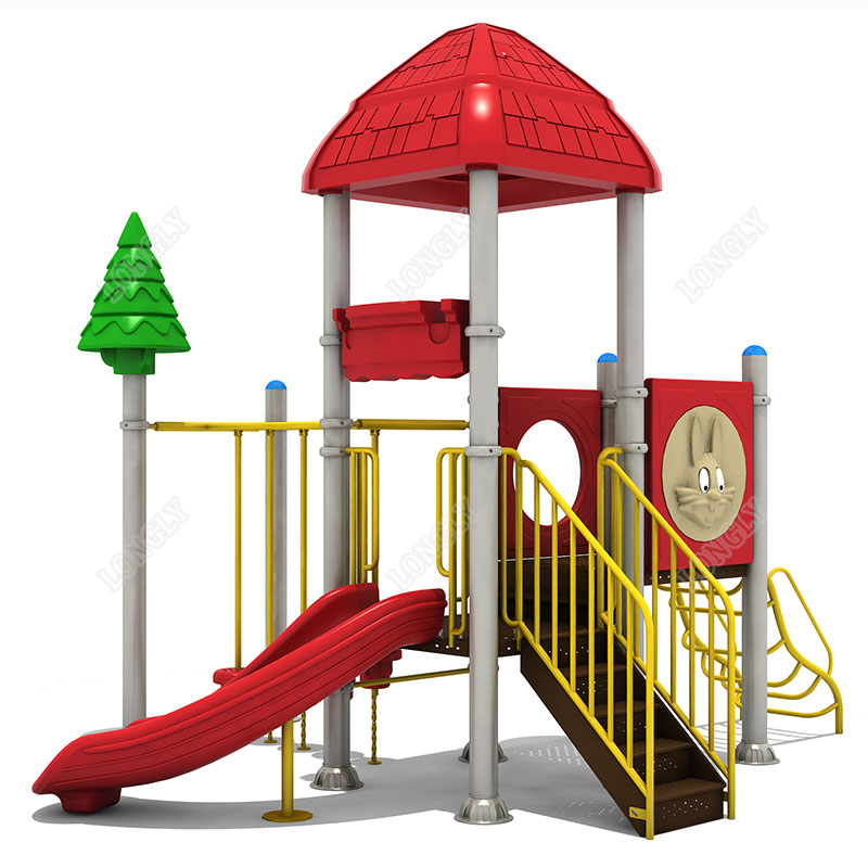 Kids Outdoor Area - 赤いプラスチック製の子供用滑り台 LLDPE遊園地設備 屋外遊び場 庭 学校 住宅地向け