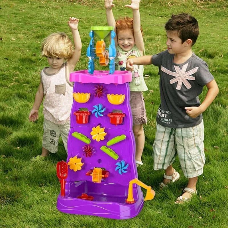 Kids Outdoor Learning Activities - 子供用ウォーターテーブル 両面滝砂遊びセット 屋外砂遊びステーション 男の子＆女の子向け STEM学習玩具