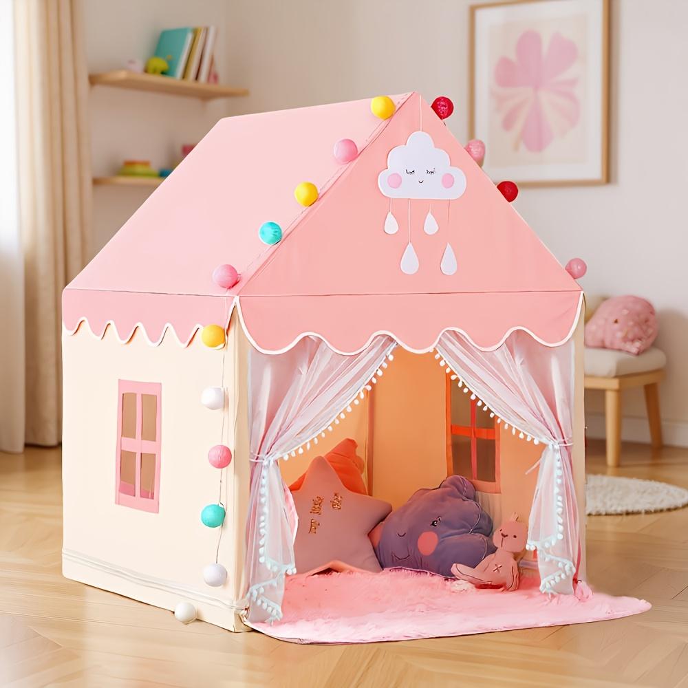 Kids Outdoor Hideout - 大型ピンク色の女の子＆男の子用キャッスルプレイテント、頑丈な合金フレーム、頑丈な折りたたみ式屋内外プレイハウス、子供用誕生日パーティーデコレーション、ロールプレイハウス、ライトなし