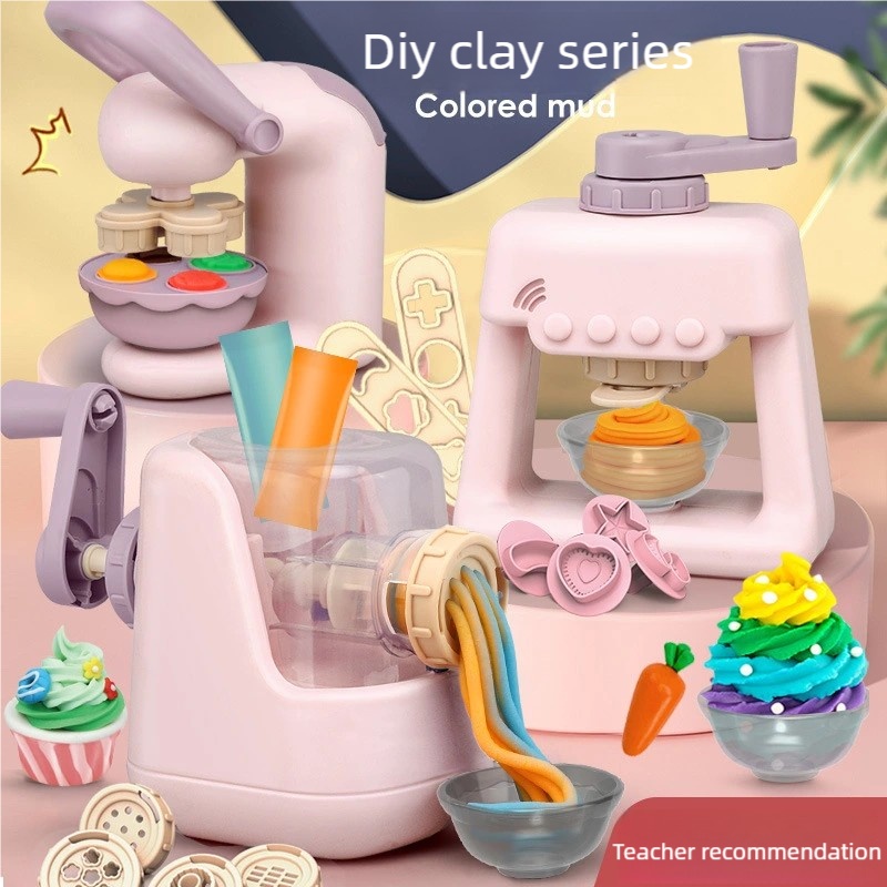Kids Outdoor Mud Kitchen Accessories - 幼児用DIY粘土クラフトセット、28個の型付きヌードルアイスクリームメーカーマシン、子供用誕生日用無毒超軽量粘土プレイセット