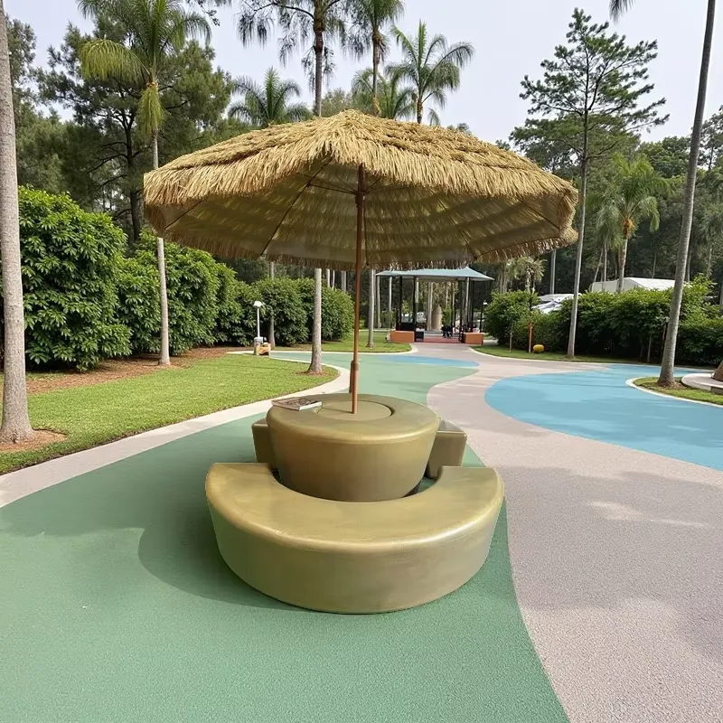 Kids Outdoor Table And Chairs With Umbrella - モダンな屋外用丸テーブルと椅子セット、防水傘、耐久性のある木目調プラスチックベンチ（子供用ピクニック＆アウトドア向け）