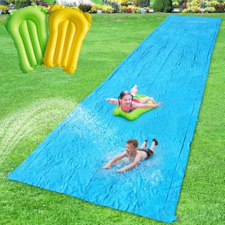 Kids Outdoor Water Slide - 屋外裏庭サマーパーティー用ウォータースライド（子供、ティーンエイジャー、大人向け）：頑丈な滑り台、青色、PVC素材、水遊びに最適