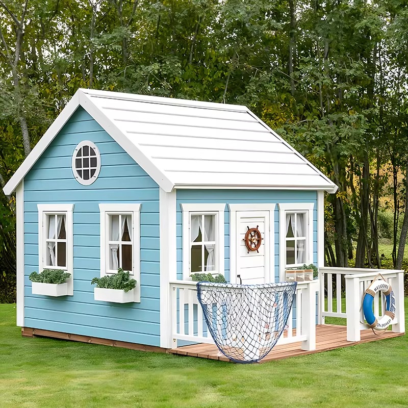 Kids Outdoor Wooden Playhouse - 屋外庭園用木製子供用小屋/プレイハウス