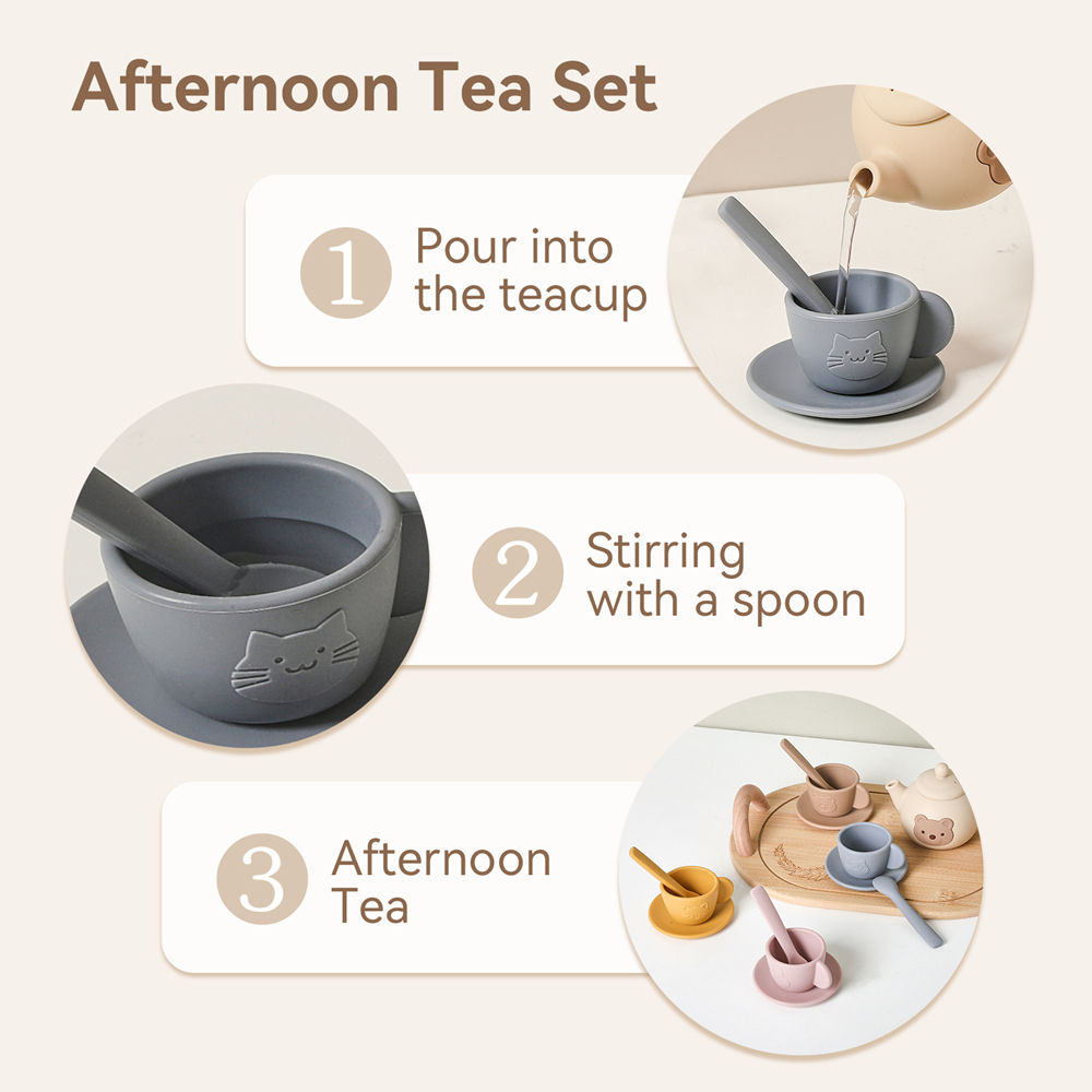 クマのアフタヌーンティーごっこ遊びセット シリコン製ティーポ - Kids Outdoor Mud Kitchen Accessories のレビューと価格