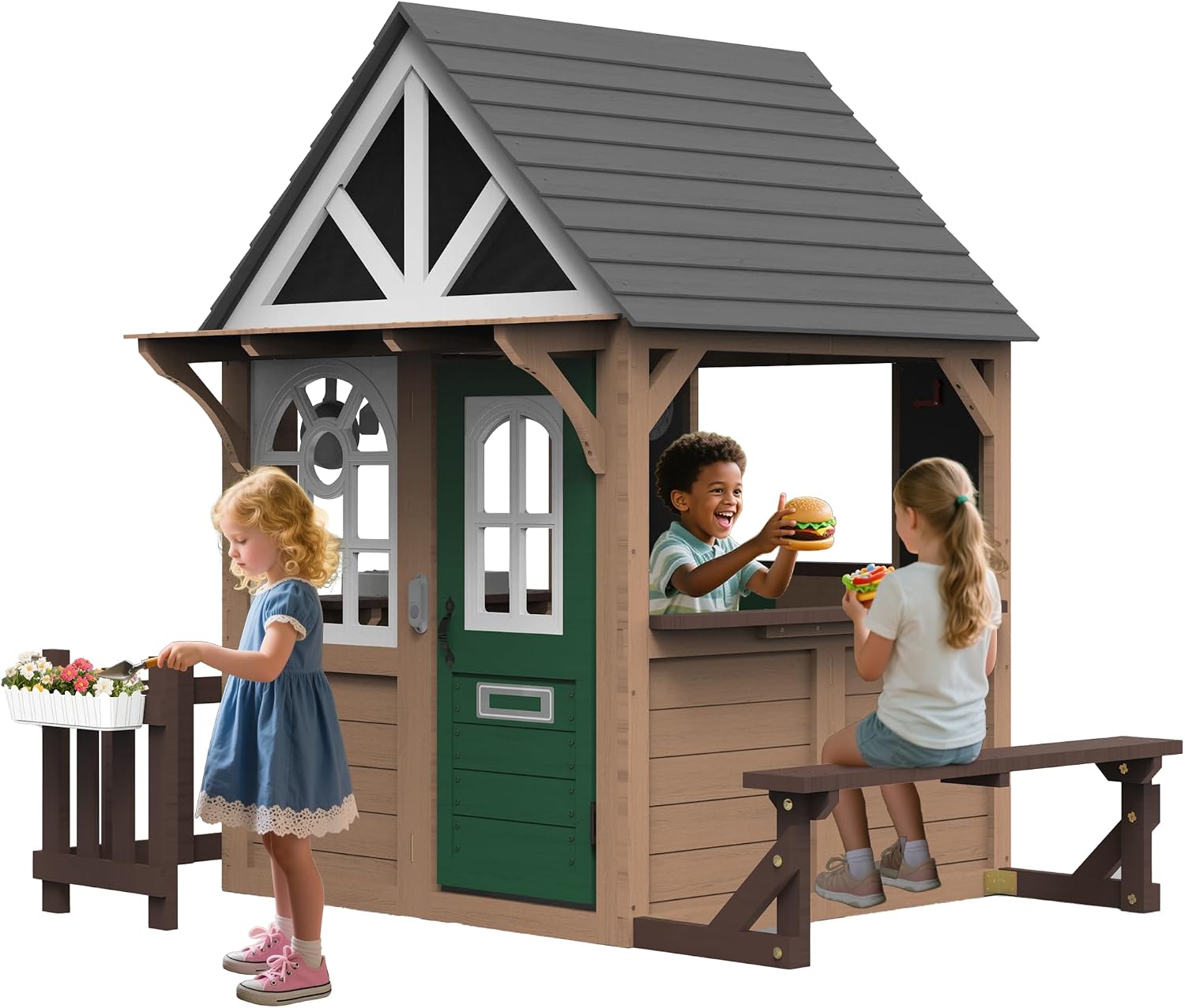 セジーン屋外用子供用プレイハウス、モミ材製キッズプレイハウス - Kids Outdoor Wooden Playhouse のレビューと価格