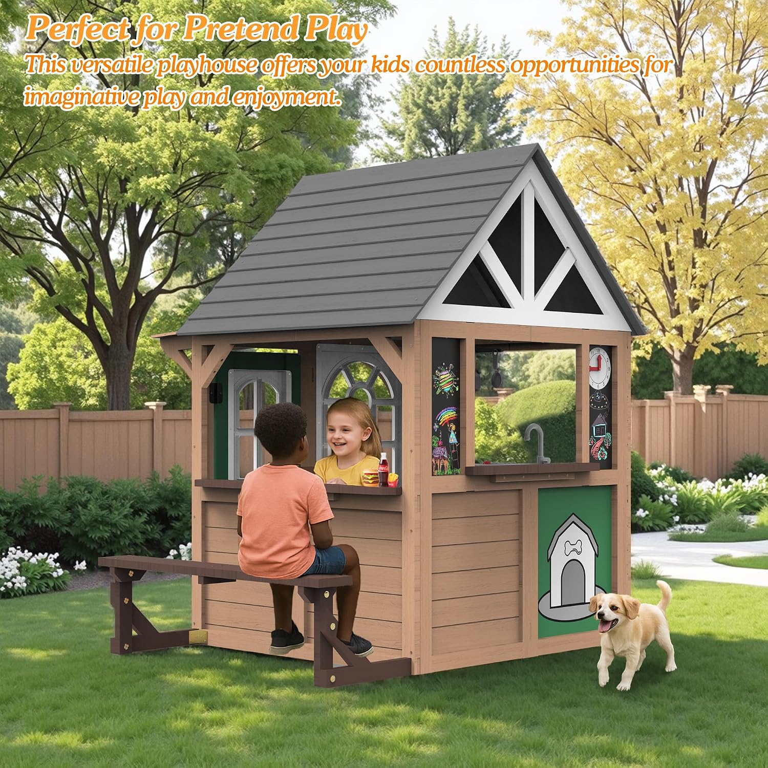 セジーン屋外用子供用プレイハウス、モミ材製キッズプレイハウス - Kids Outdoor Wooden Playhouse のレビューと価格