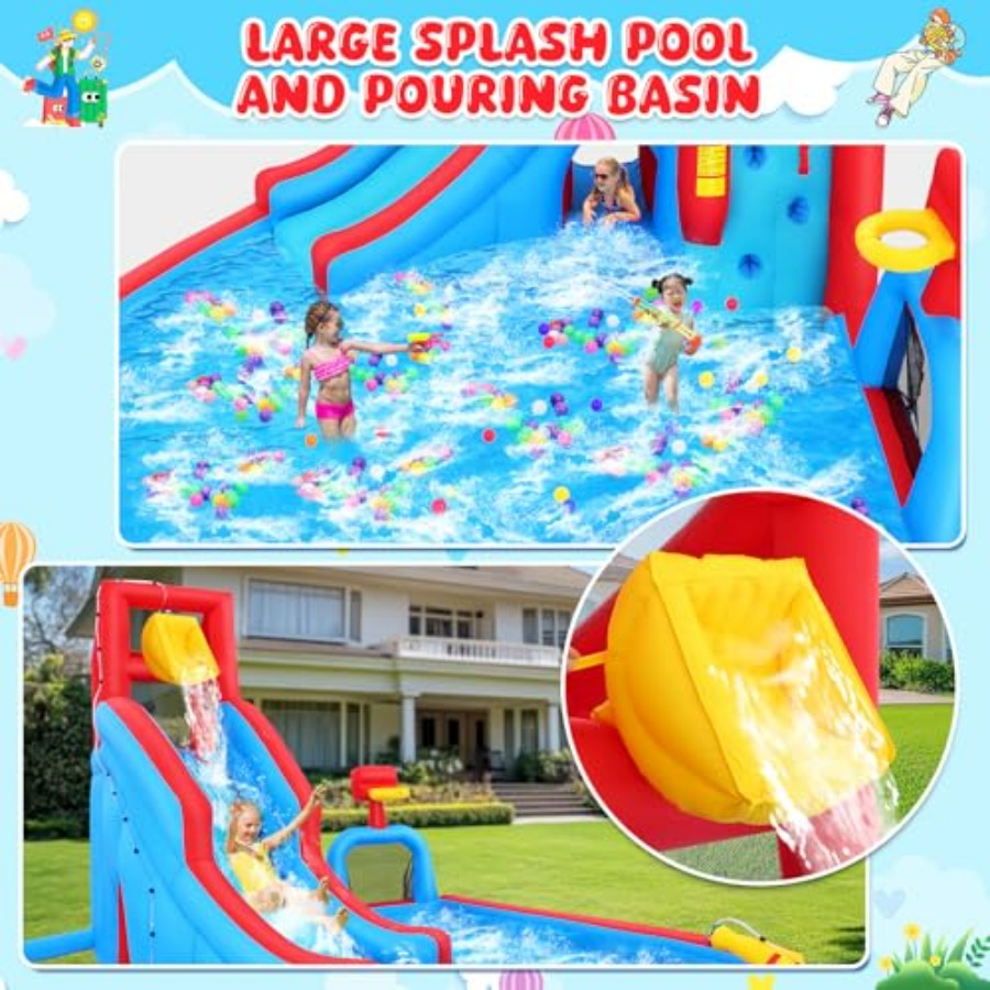裏庭用屋外ウォータースライダー付きインフレータブルバウンスハ - Kids Outdoor Water Slide のレビューと価格