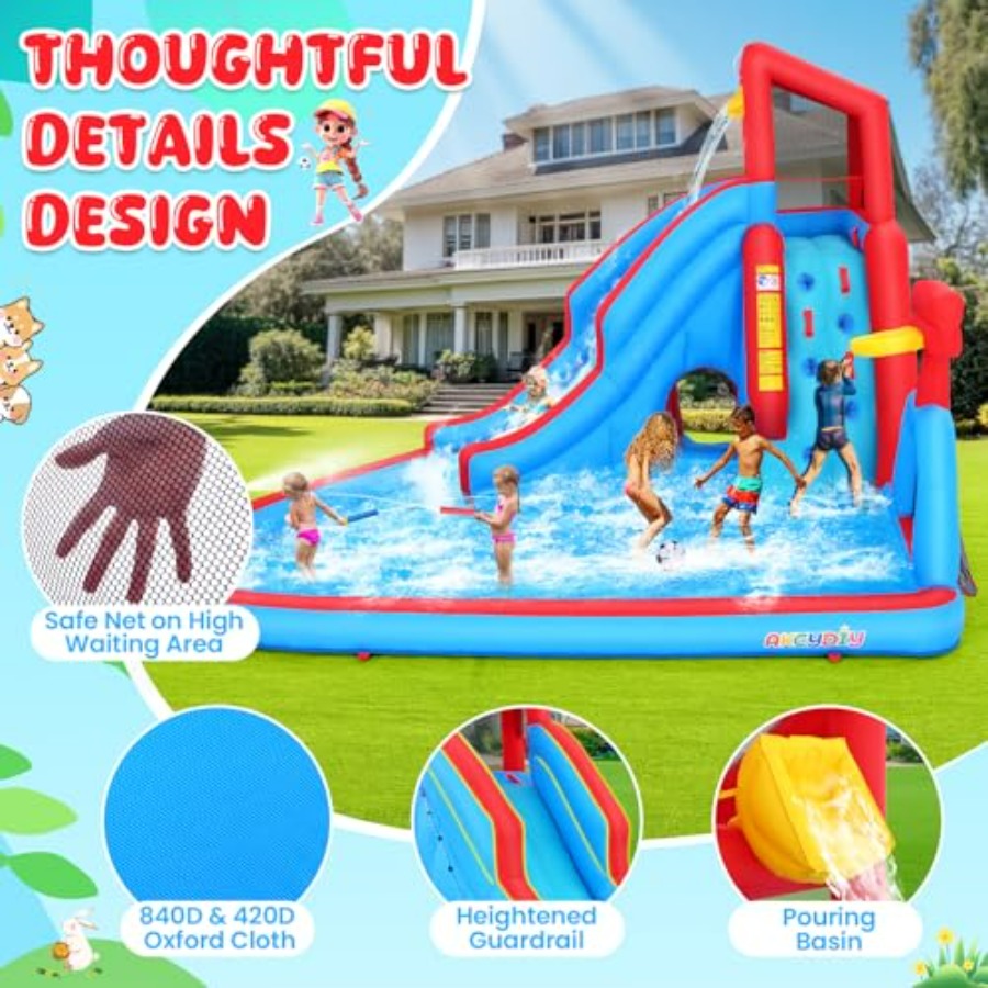 裏庭用屋外ウォータースライダー付きインフレータブルバウンスハ - Kids Outdoor Water Slide のレビューと価格