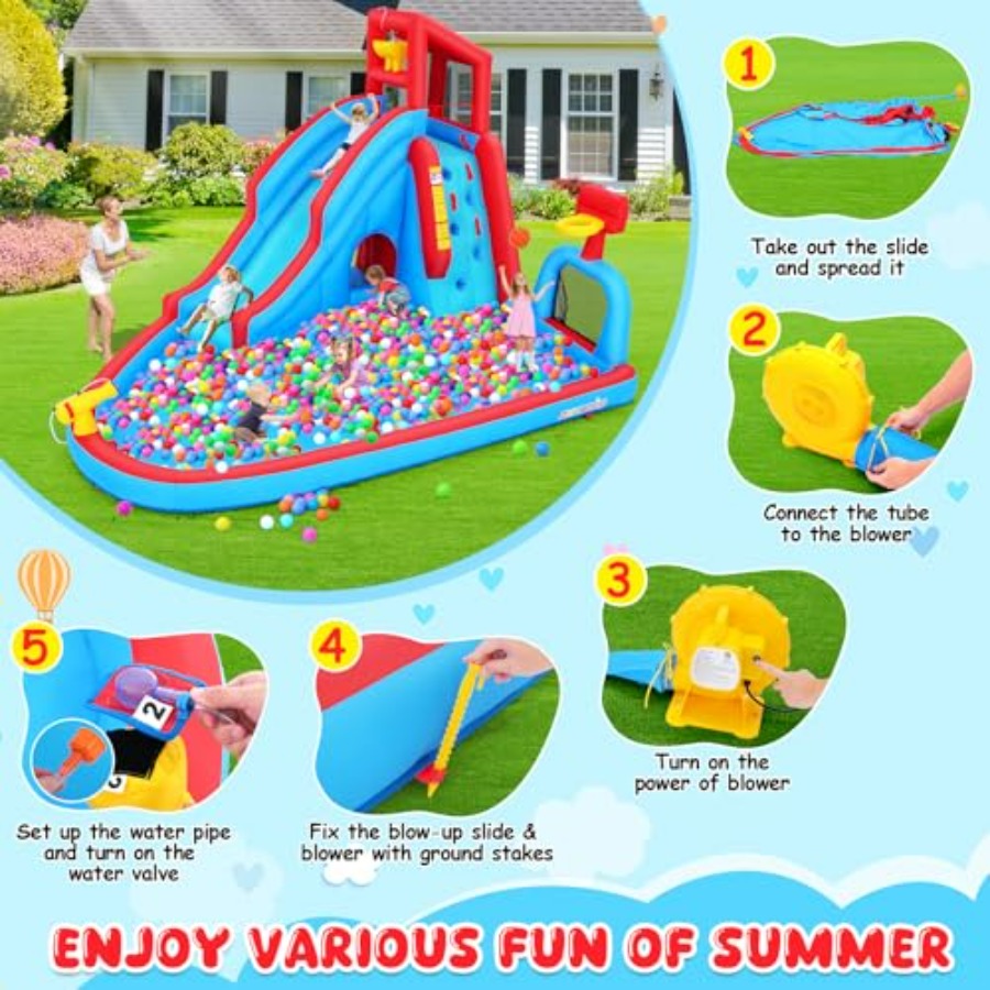 裏庭用屋外ウォータースライダー付きインフレータブルバウンスハ - Kids Outdoor Water Slide のレビューと価格