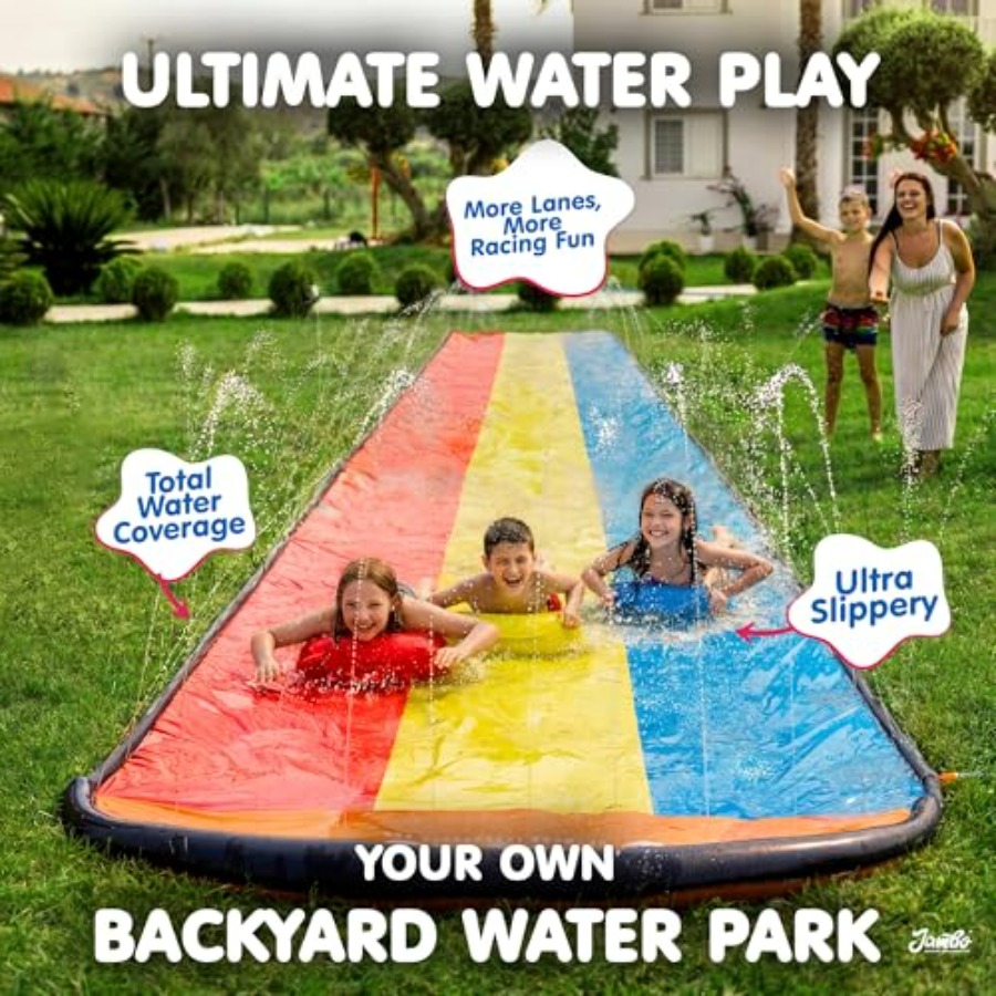 子供向け裏庭屋外水遊び：トリプルレーンのスリップ＆スプラッシ - Kids Outdoor Water Slide のレビューと価格