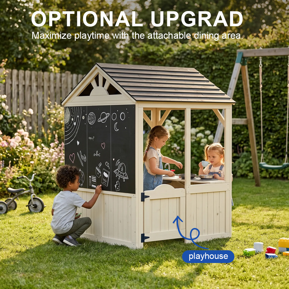 庭用家具、子供用プレイハウス、遊び場、屋外ピクニックテーブル - Kids Outdoor Wooden Playhouse のレビューと価格