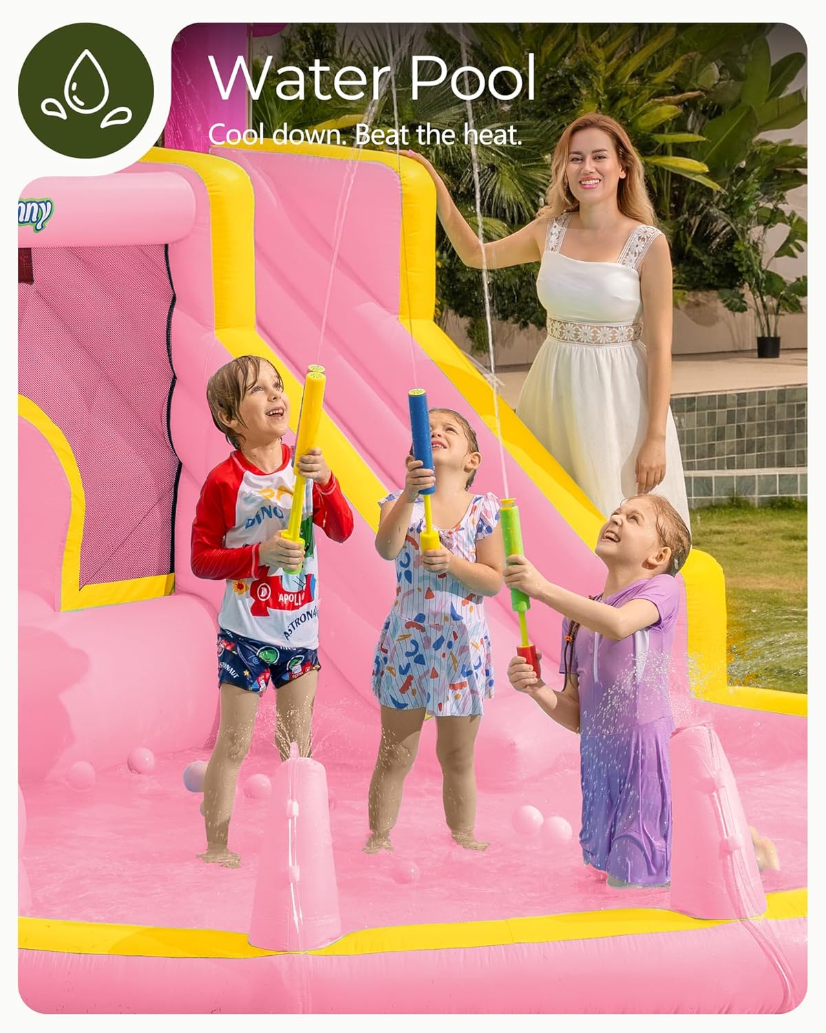 ピンクのインフレータブルウォータースライドバウンスハウス（3 - Kids Outdoor Water Slide のレビューと価格