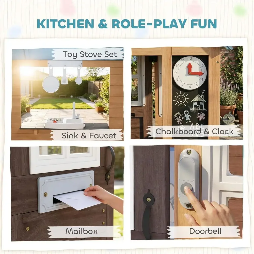 カバ屋外プレイハウス（ペット用ドア付き）、木製キッズプレイハ - Kids Outdoor Wooden Playhouse のレビューと価格