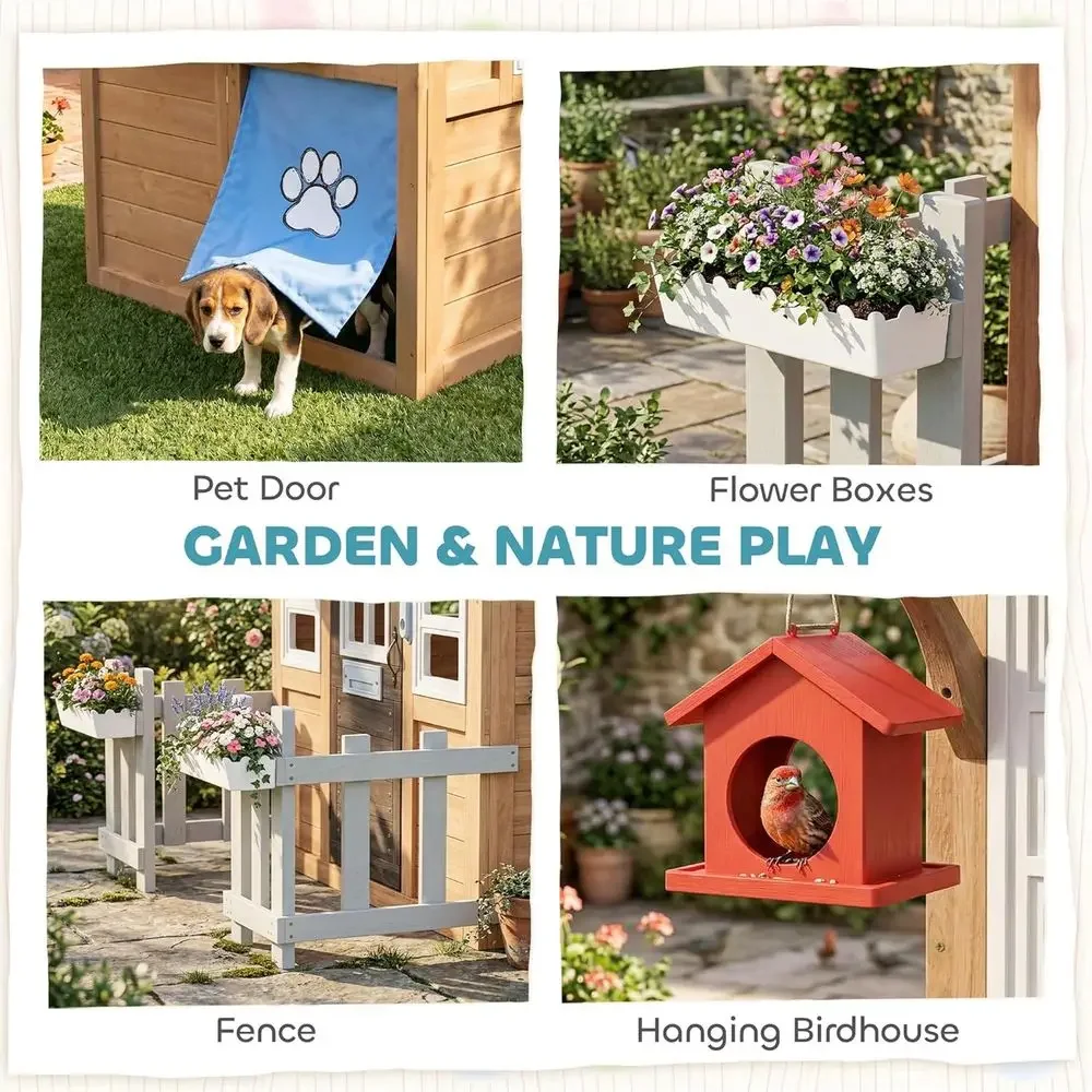 カバ屋外プレイハウス（ペット用ドア付き）、木製キッズプレイハ - Kids Outdoor Wooden Playhouse のレビューと価格