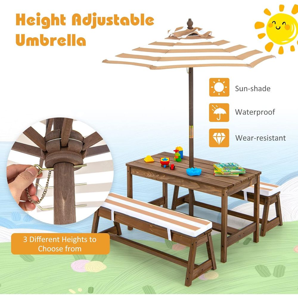 子供用ピクニックテーブル、幼児用木製テーブル＆椅子セット（ク - Kids Outdoor Table And Chairs With Umbrella のレビューと価格