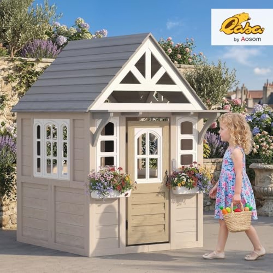 2歳以上の子供向け屋外木製プレイハウス、グレー仕上げ、犬用ド - Kids Outdoor Wooden Playhouse のレビューと価格