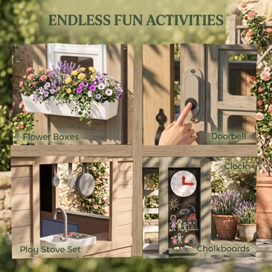 2歳以上の子供向け屋外木製プレイハウス、グレー仕上げ、犬用ド - Kids Outdoor Wooden Playhouse のレビューと価格