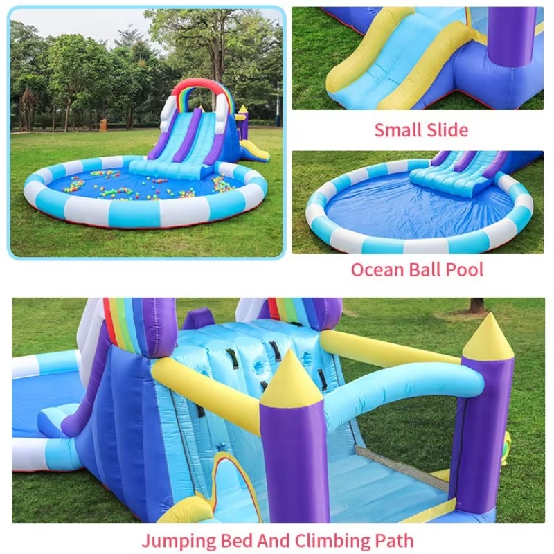 巨大レインボーインフレータブルウォータースライド、子供用PV - Kids Outdoor Water Slide のレビューと価格