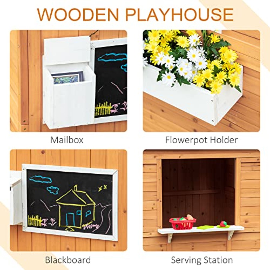 屋外用木製キッズプレイハウス、開閉式ドア付き、黄色仕上げ、窓 - Kids Outdoor Wooden Playhouse のレビューと価格