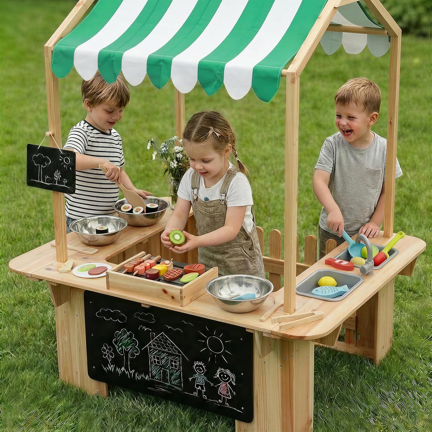 子供用屋外プレイハウス、泥遊びキッチン、バーベキューおもちゃ - Kids Outdoor Mud Kitchen のレビューと価格