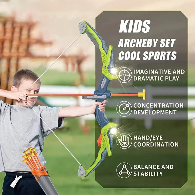 子供用アーチェリー弓矢セット、LEDライト付き、吸盤付きソフ - Kids Outdoor Archery Set のレビューと価格