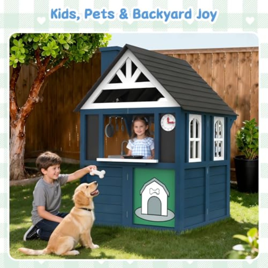 屋外用子供用プレイハウス：木製、青色、大型で頑丈、リアルなキ - Kids Outdoor Wooden Playhouse のレビューと価格