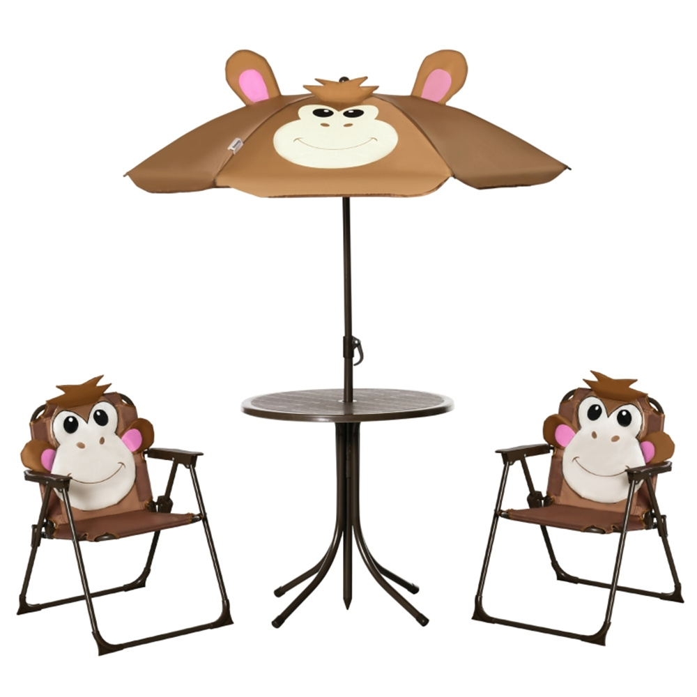 かわいい猿の子供用パティオテーブルチェアセット、取り外し可能 - Kids Outdoor Table And Chairs With Umbrella のレビューと価格