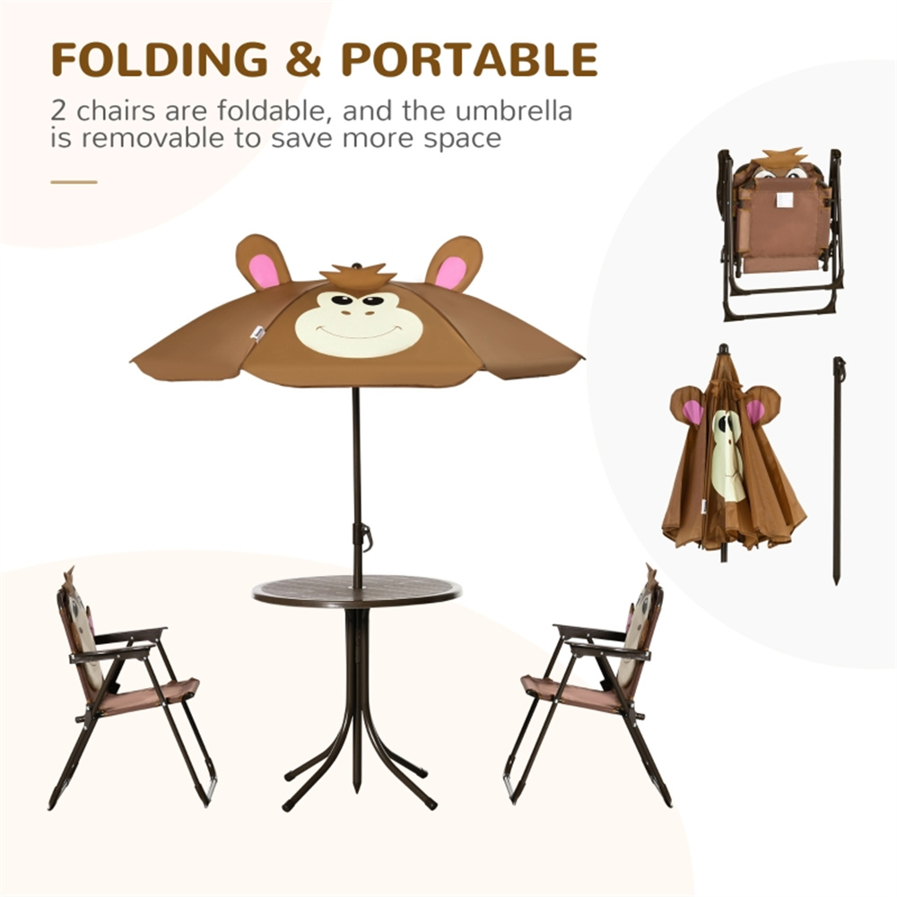 かわいい猿の子供用パティオテーブルチェアセット、取り外し可能 - Kids Outdoor Table And Chairs With Umbrella のレビューと価格