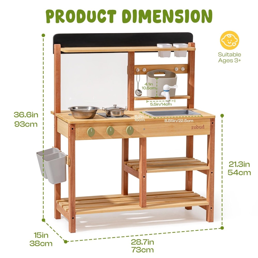アメリカ発送 木製泥だれキッチン 子供用 屋外ごっこ遊びセッ - Kids Outdoor Mud Kitchen のレビューと価格