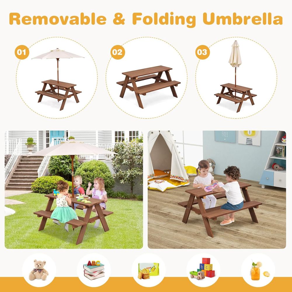 子供用ピクニックテーブル、IRウッド製子供用屋外テーブルと椅 - Kids Outdoor Table And Chairs With Umbrella のレビューと価格
