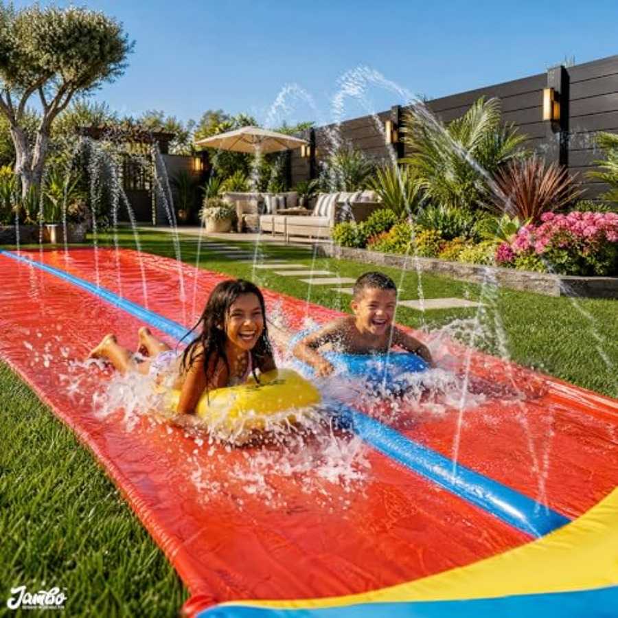 子供用屋外裏庭ウォータースライド：頑丈なPVC製、青と黄色、 - Kids Outdoor Water Slide のレビューと価格