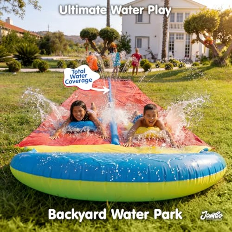 子供用屋外裏庭ウォータースライド：頑丈なPVC製、青と黄色、 - Kids Outdoor Water Slide のレビューと価格