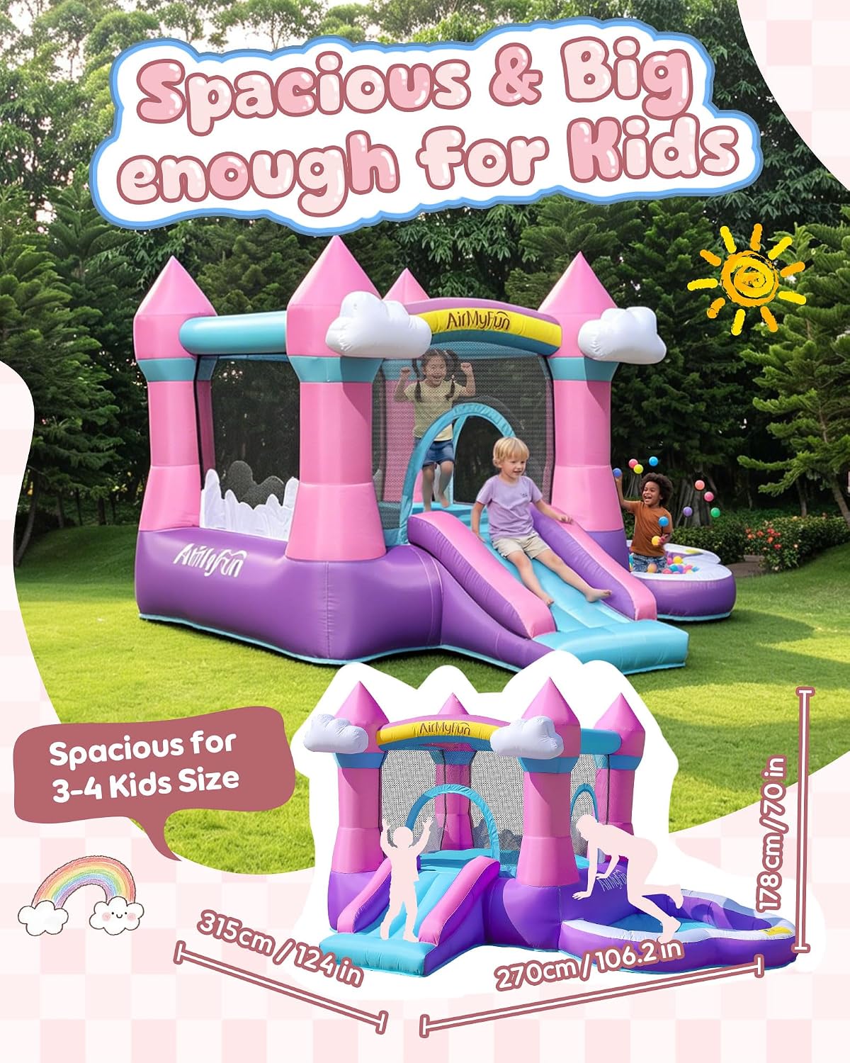 ピンクの屋内外兼用インフレータブルバウンスハウス（3～8歳向 - Kids Outdoor Water Slide のレビューと価格