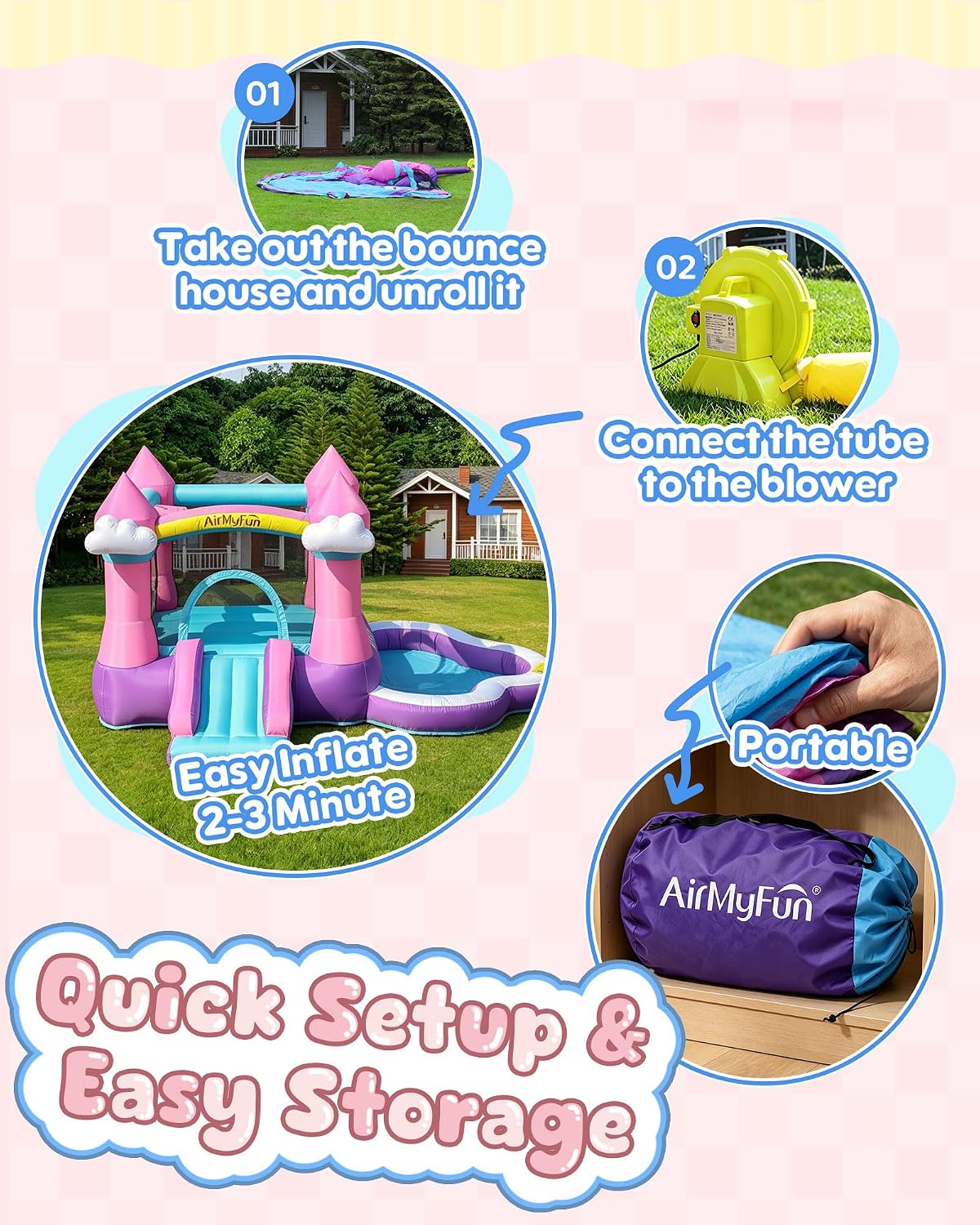 ピンクの屋内外兼用インフレータブルバウンスハウス（3～8歳向 - Kids Outdoor Water Slide のレビューと価格
