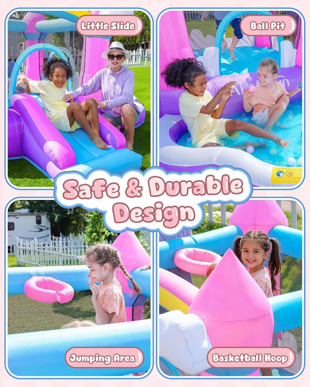 ピンクの屋内外兼用インフレータブルバウンスハウス（3～8歳向 - Kids Outdoor Water Slide のレビューと価格