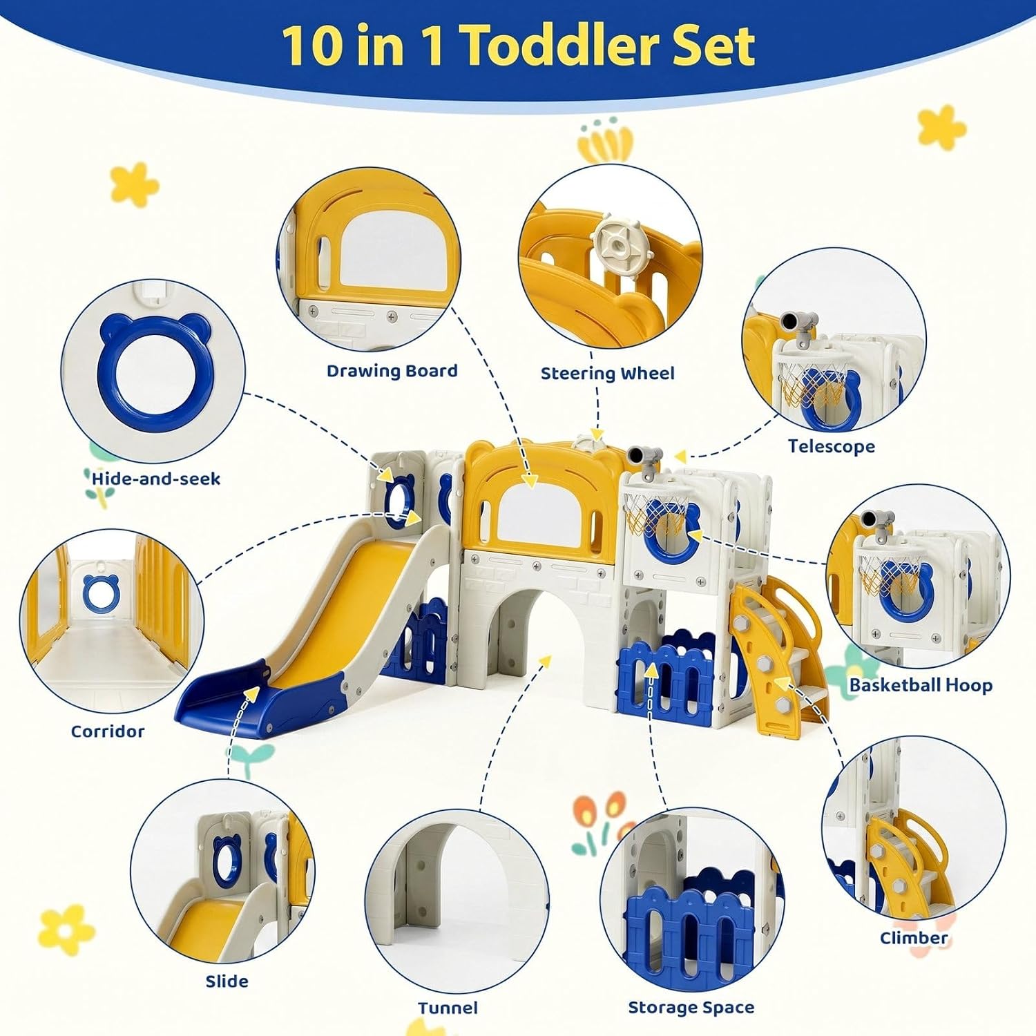 10 in 1幼児用滑り台セット、子供用クライマープレイセッ - Kids Outdoor Toys B&Q のレビューと価格