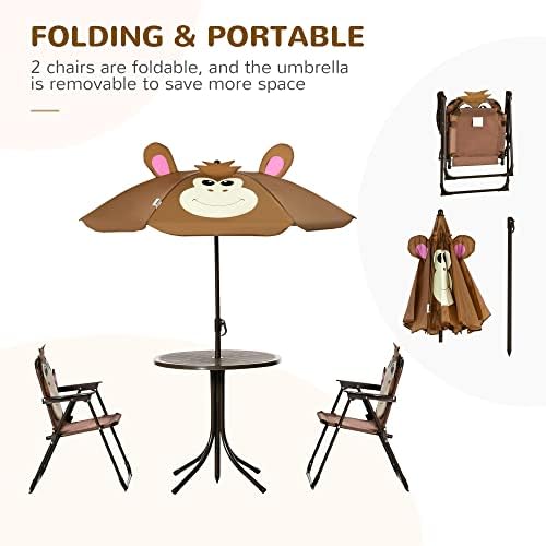 キッズテーブル＆チェアセット ピクニックテーブル傘 ブラウン - Kids Outdoor Table And Chairs With Umbrella のレビューと価格
