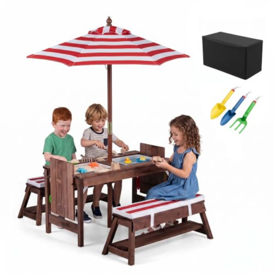 屋外用子供用ピクニックテーブル、パティオや裏庭に最適、木製、 - Kids Outdoor Water のレビューと価格