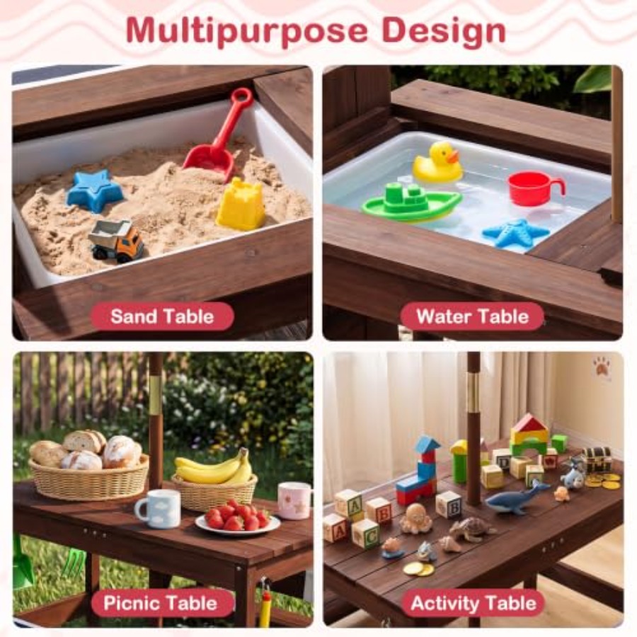 屋外用子供用ピクニックテーブル、パティオや裏庭に最適、木製、 - Kids Outdoor Water のレビューと価格