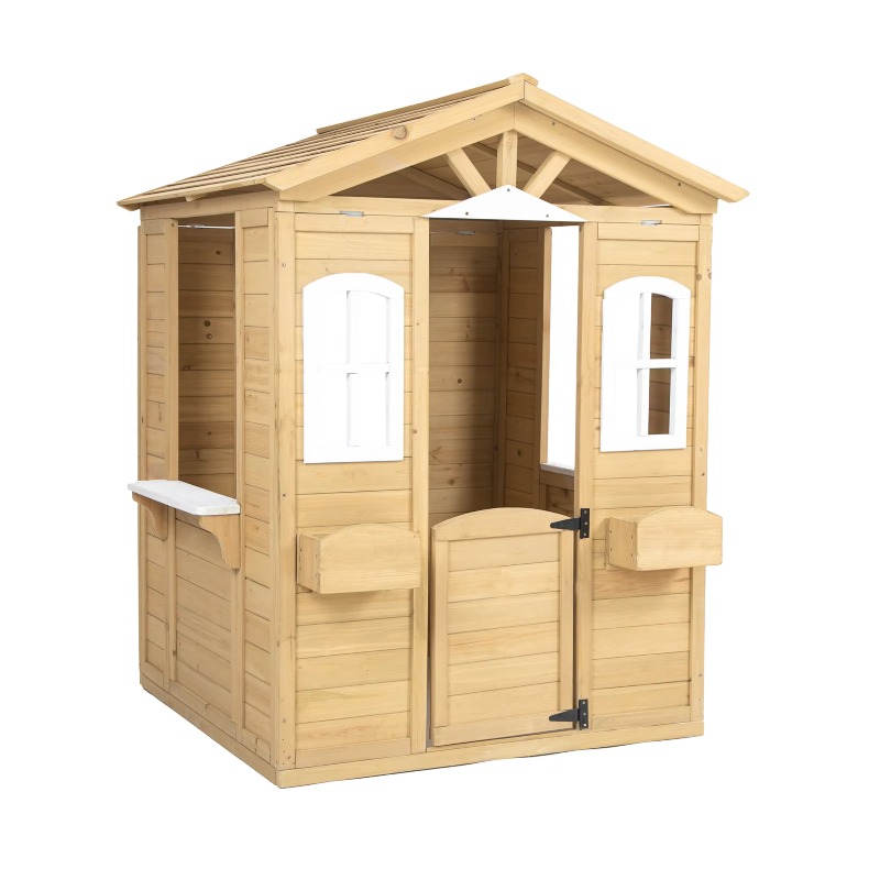 モダンでクラシックな木製キッズプレイハウス、屋外家具、開閉可 - Kids Outdoor Wooden Playhouse のレビューと価格