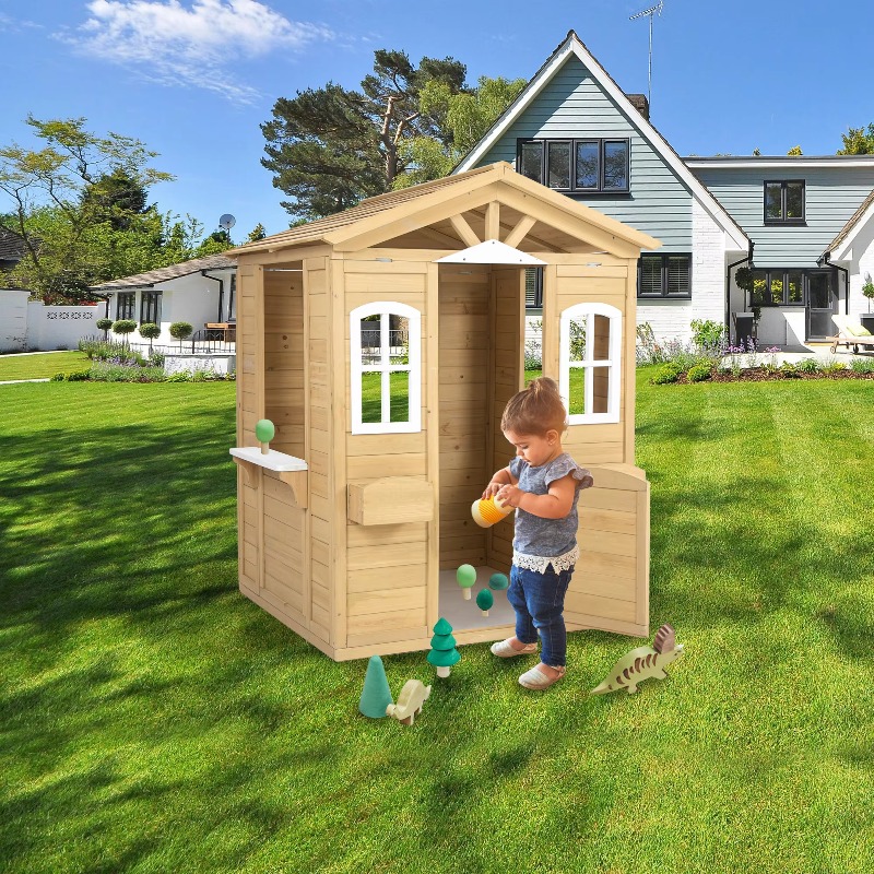 モダンでクラシックな木製キッズプレイハウス、屋外家具、開閉可 - Kids Outdoor Wooden Playhouse のレビューと価格