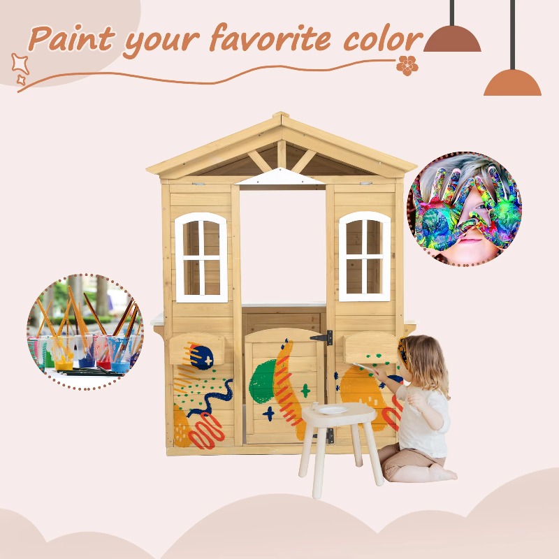 モダンでクラシックな木製キッズプレイハウス、屋外家具、開閉可 - Kids Outdoor Wooden Playhouse のレビューと価格
