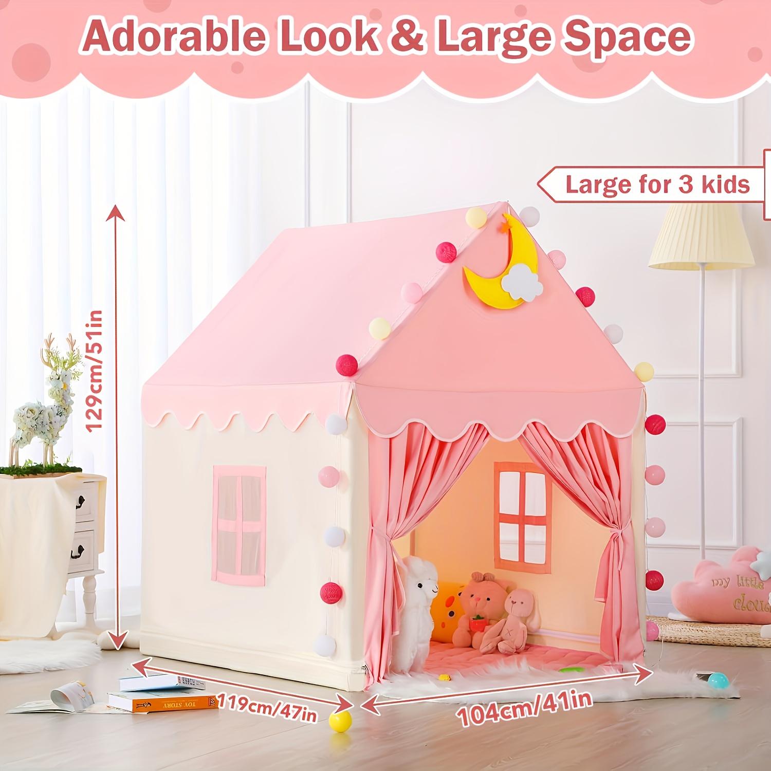 大型ピンク色の女の子＆男の子用キャッスルプレイテント、頑丈な - Kids Outdoor Hideout のレビューと価格